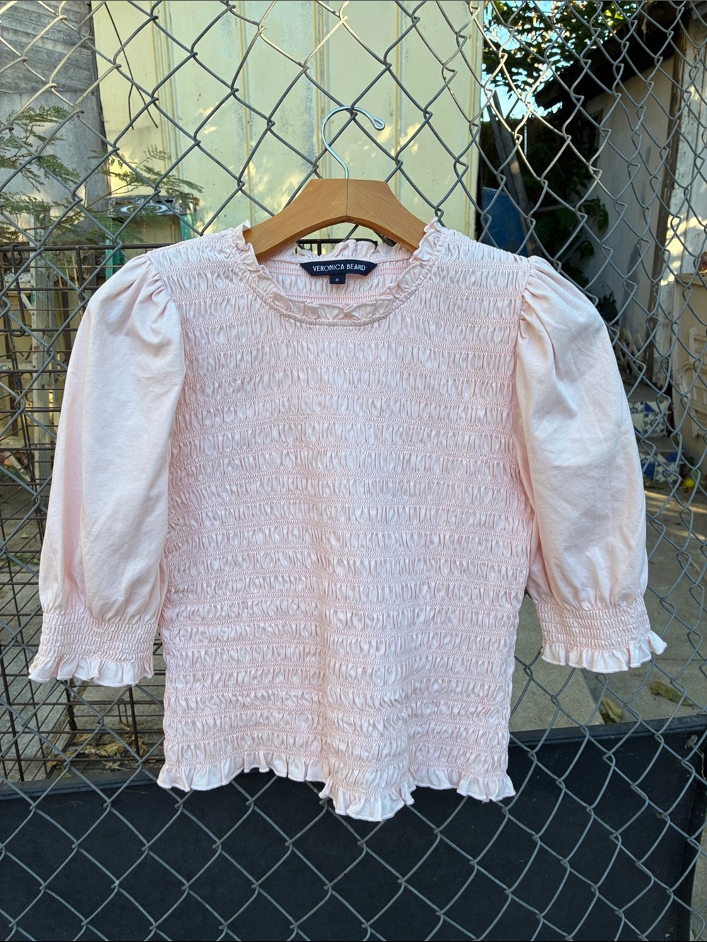 Veronica Beard Langston Smocked Top Soft Pink Size M